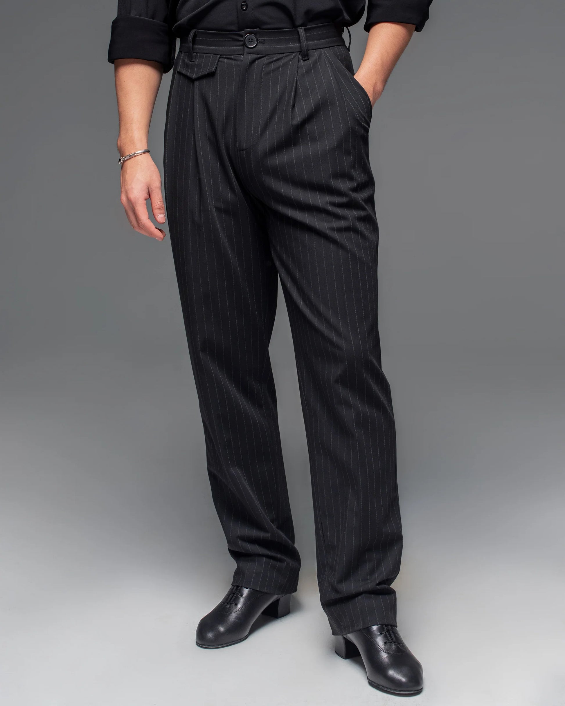 Black Pinstripe Classic Pleat Pants