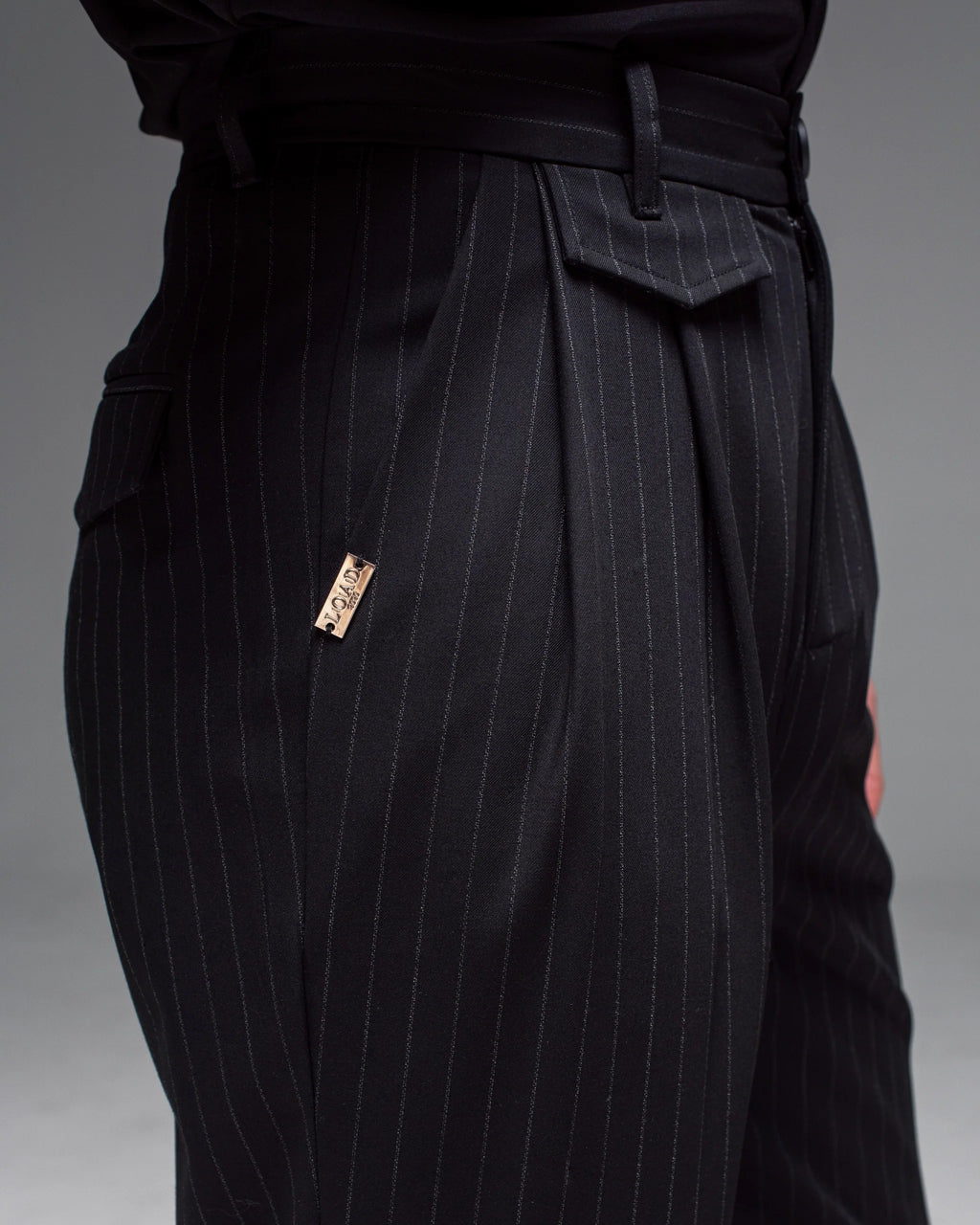 Black Pinstripe Classic Pleat Pants