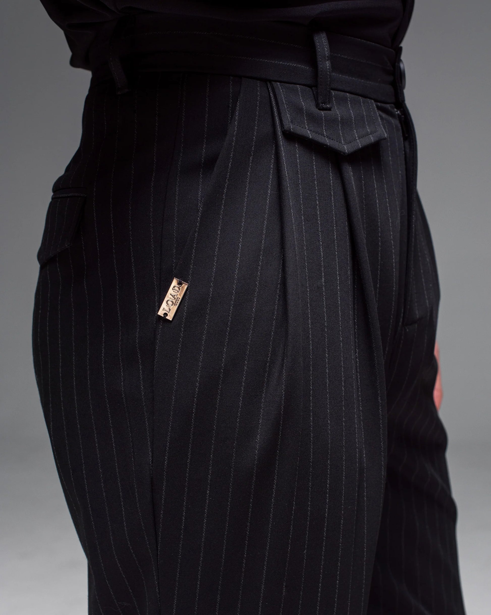 Black Pinstripe Classic Pleat Pants