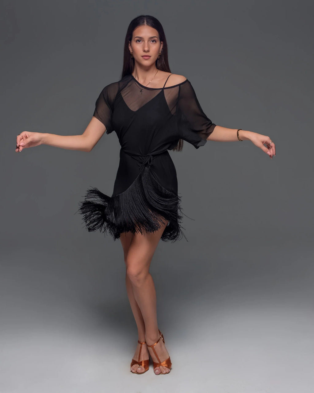 Oversized Net T-Shirt with Fringe