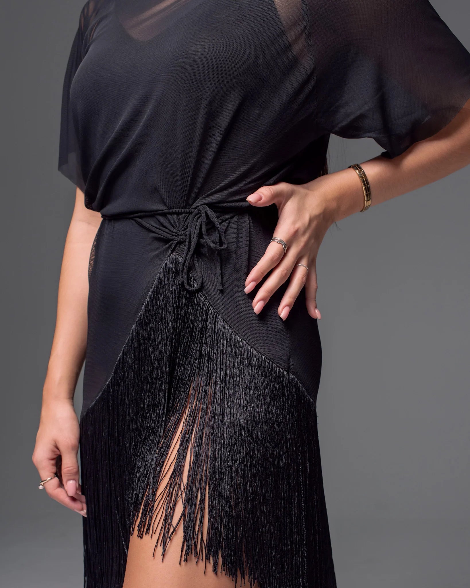 Oversized Net T-Shirt with Fringe