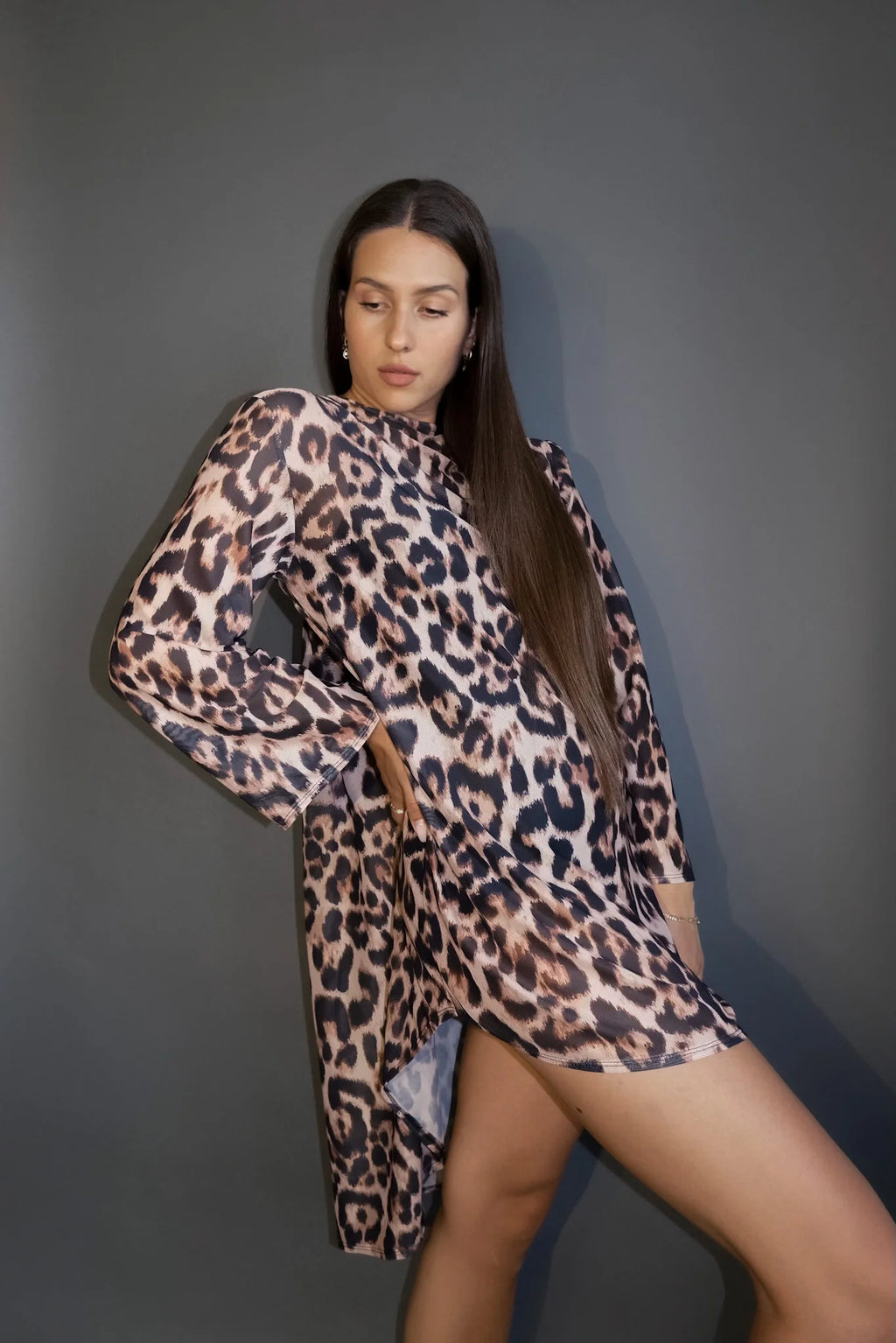 Leopard Oversized Net Shirt