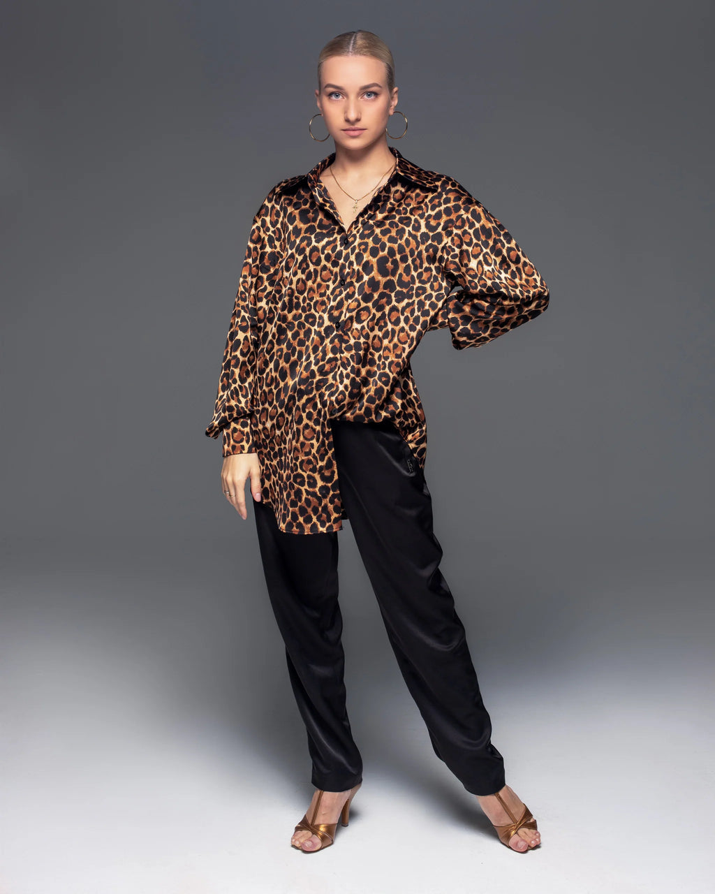 Leopard Satin Dress Shirt