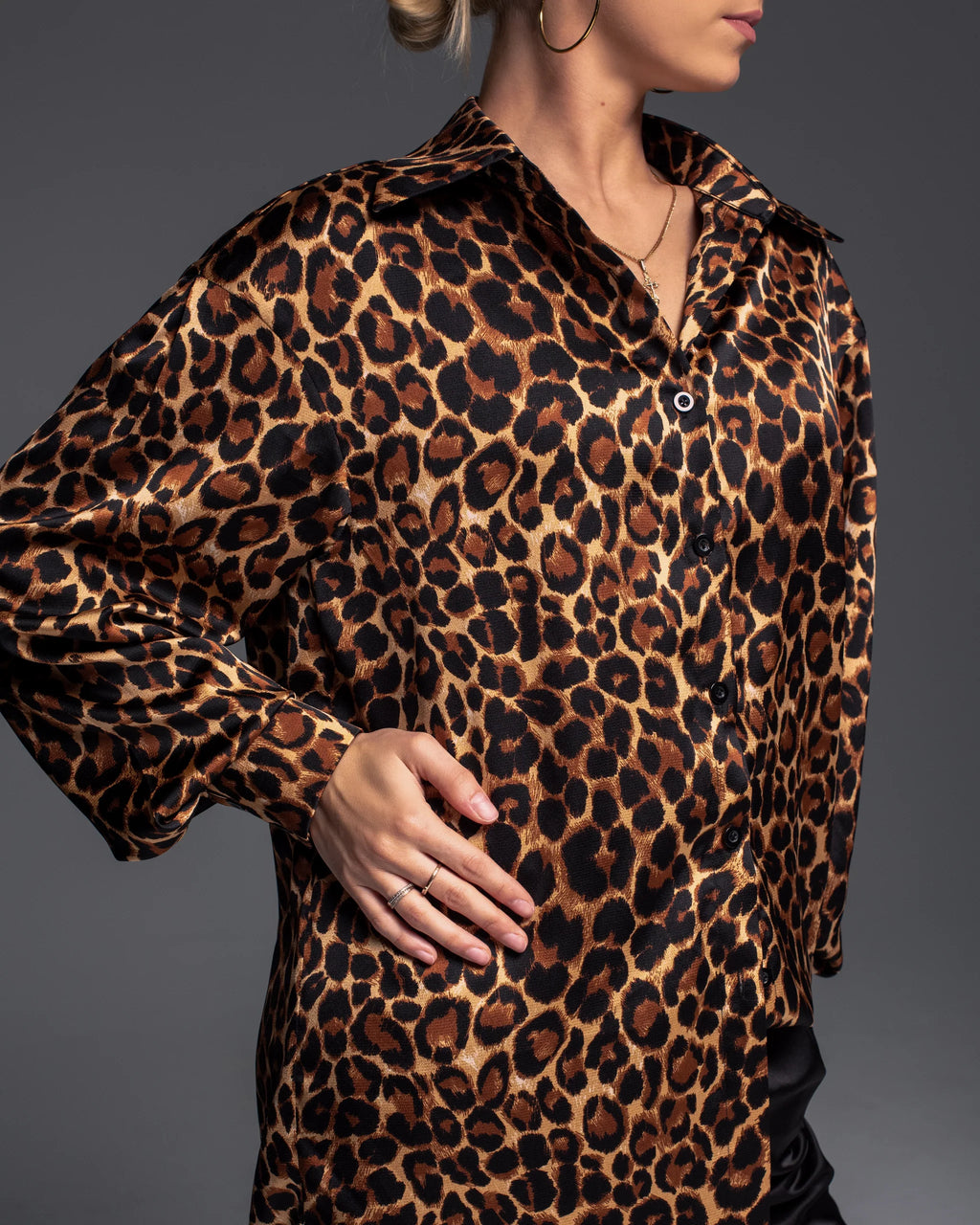 Leopard Satin Dress Shirt