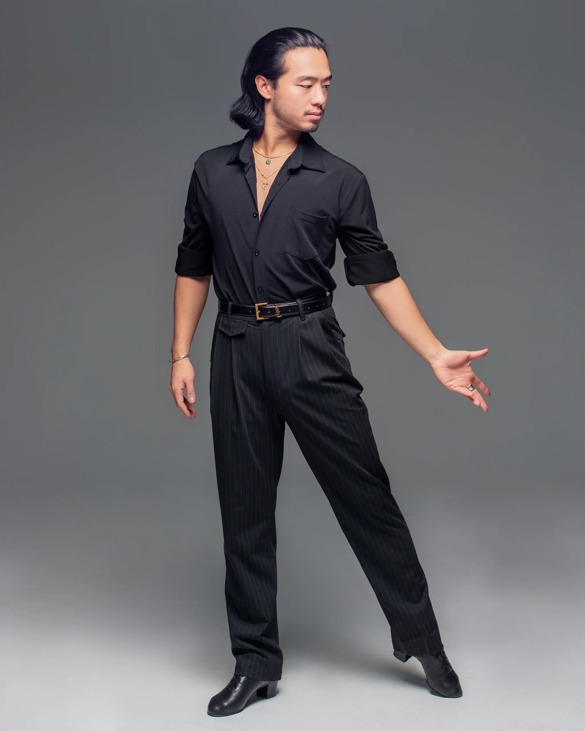 Black Pinstripe Classic Pleat Pants