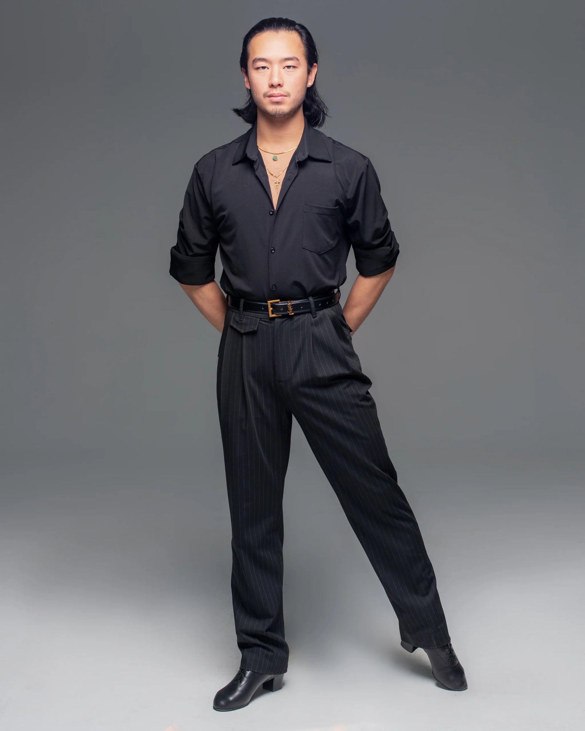 Black Pinstripe Classic Pleat Pants
